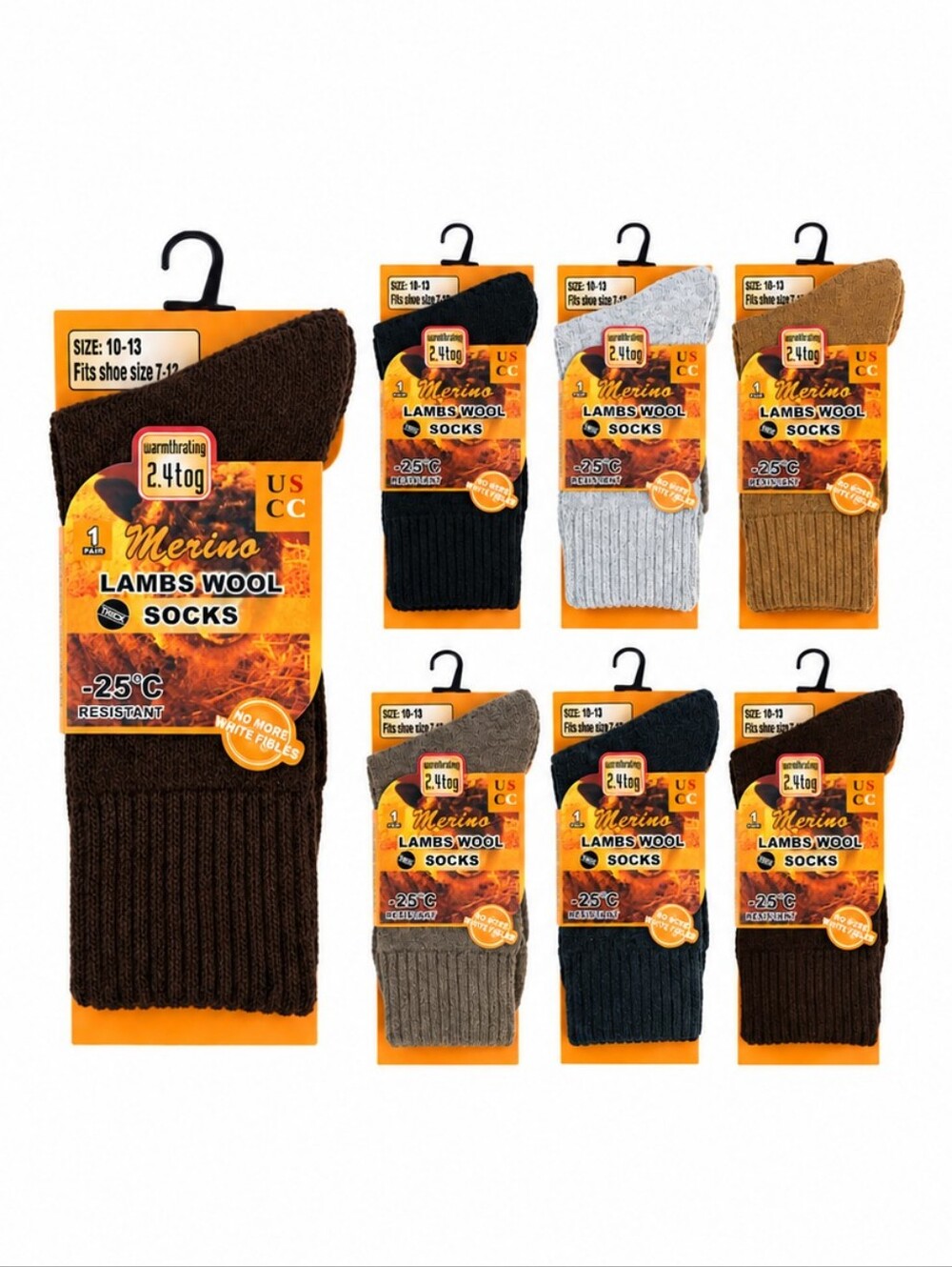 6 Pairs Mens Merino Lambs Wool Winter Socks Size 10-13